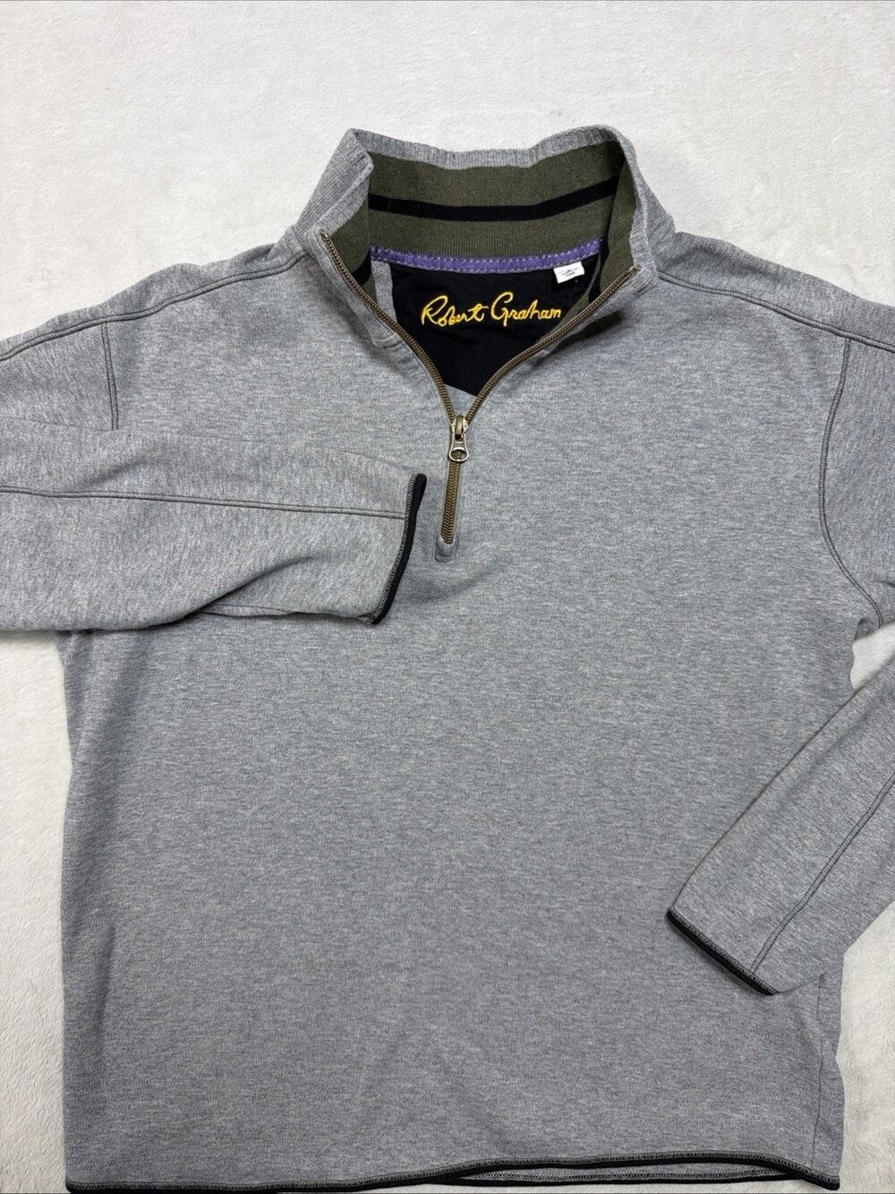 Robert Graham 100% Cotton Quarter Zip Pullover Sweater Grey Green Small Sz Sm